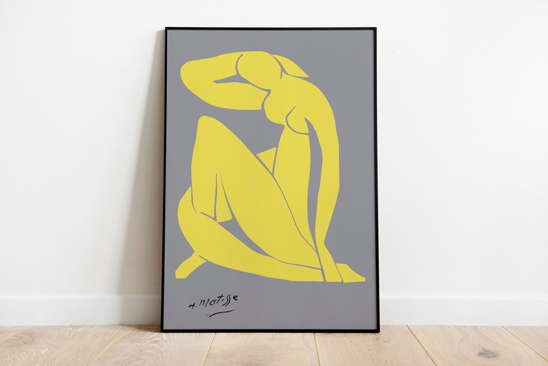 Henri Matisse Poster, Blue Nude II, PANTONE Color of the Year 2021, Illuminating, Ultimate Grey, Yellow on Grey, French Art image 1
