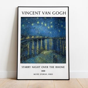 Van Gogh Exhibition Poster Starry Night Over The Rhone Painting Printable Vintage Poster