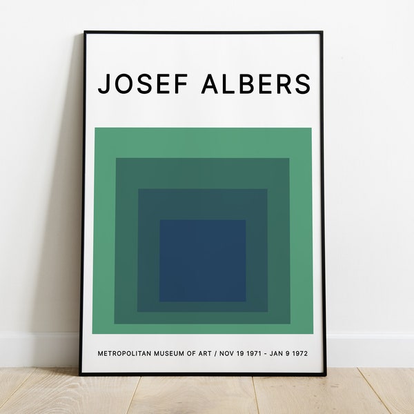 Josef Albers Exhibition Poster Green and Blue Painting Modern Abstract Minimalist Art Midcentury Modern