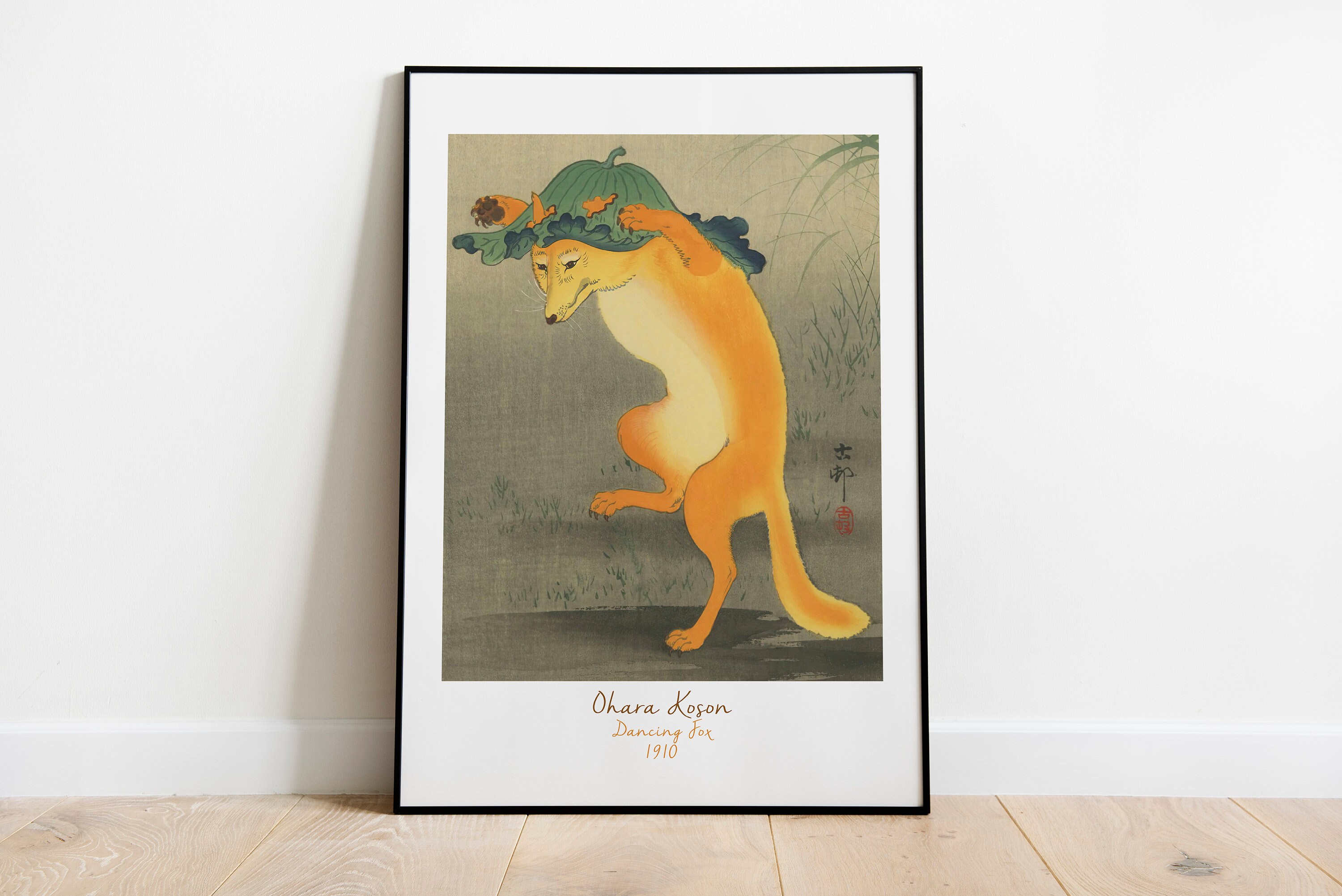 小原古邨「舞い狐」版画：ヴィンテージ日本ポスター（デジタル