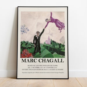 Marc Chagall Vintage Art Exhibition Poster, Chagall The Promenade, Musee Nationale, Paris 1977
