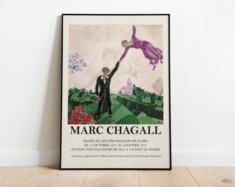 Marc Chagall Vintage Art Exhibition Poster, Chagall The Promenade, Musee Nationale, Paris 1977