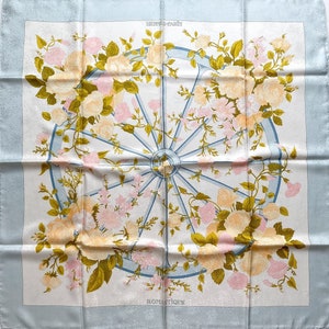 HERMES “Romantique” 100% Jacquard Silk Scarf designed by Maurice Tranchant, rare, 90 cm
