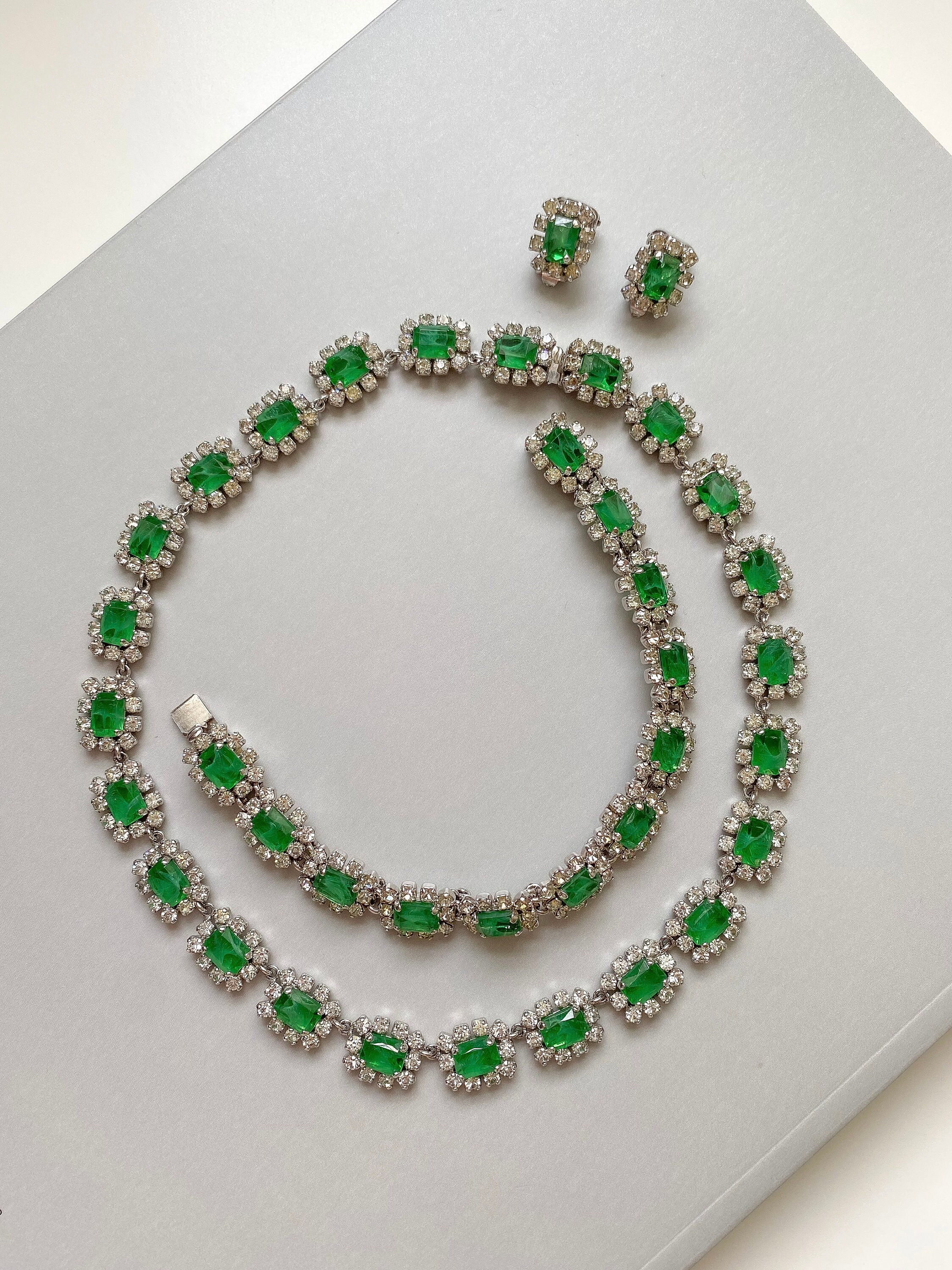 Rare 1976 Christian Dior Emerald Green and Clear Crystal