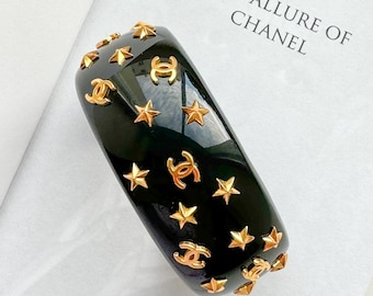Chanel CC Logos and Stars Black Resin/ Bakelite Cuff