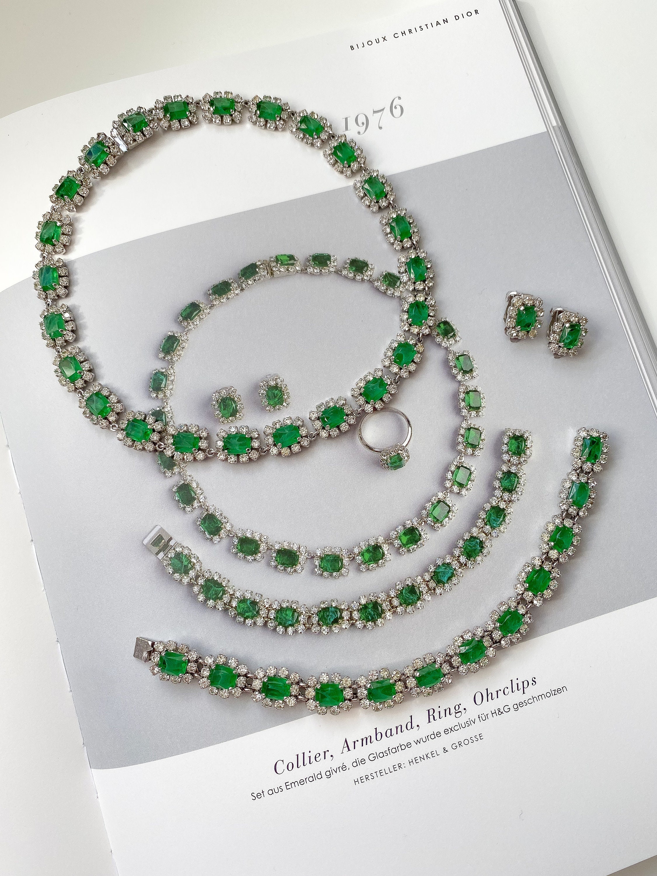 Rare 1976 Christian Dior Emerald Green and Clear Crystal Rare 1976 Christian Dior Emerald Green and Clear Crystal
