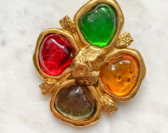 Yves Saint Laurent by Goossens maltese cross XXL pin brooch in multiple glass paste colours, rare collectable runway piece