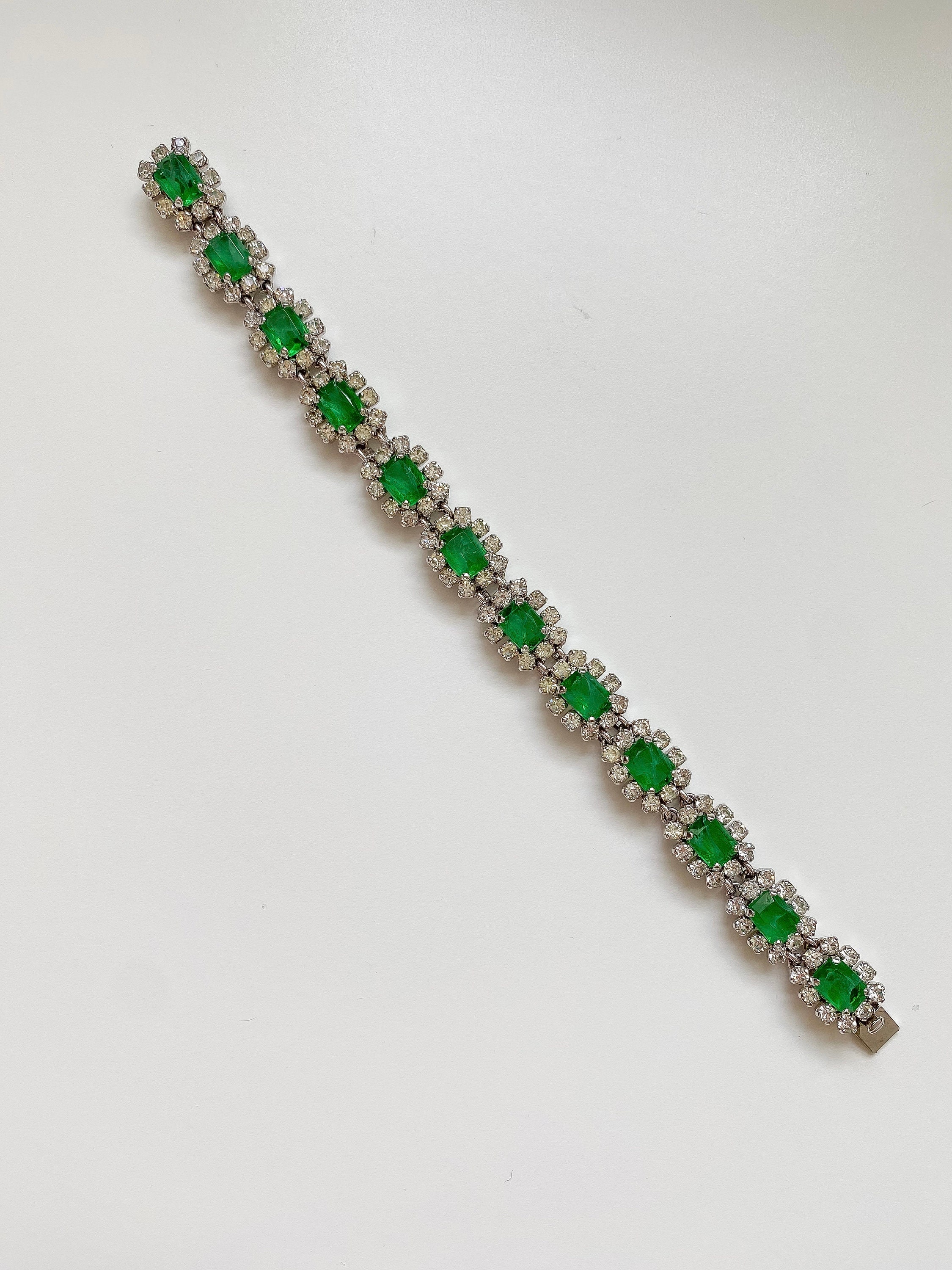 Rare 1976 Christian Dior Emerald Green and Clear Crystal Rare 1976 Christian Dior Emerald Green and Clear Crystal