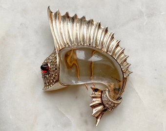 TRIFARI ブローチ Trifari 1940s Sterling Jelly Belly Sailfish Fur Pin Clip