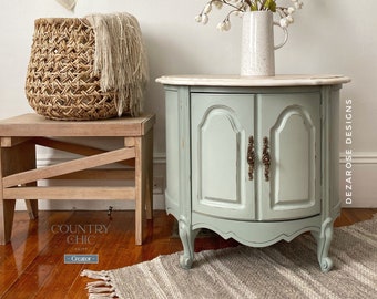 SOLD** SOLD*Painted Vintage Broyhill French provincial storage end table | Green painted end table with white washed stained top | Farmhouse