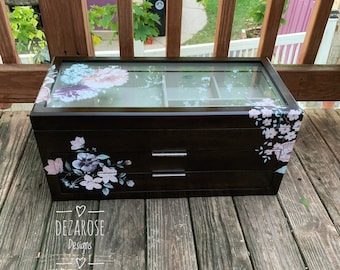 SOLD** SOLD** custom jewelry box with redesign with prima transfers and natural wood