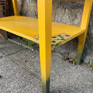 SOLD SOLDBeautiful mustard yellow blended painted solid wood console table with sunflower transfer entryway table changing table image 5