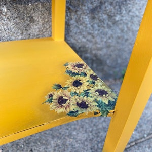 SOLD SOLDBeautiful mustard yellow blended painted solid wood console table with sunflower transfer entryway table changing table image 6