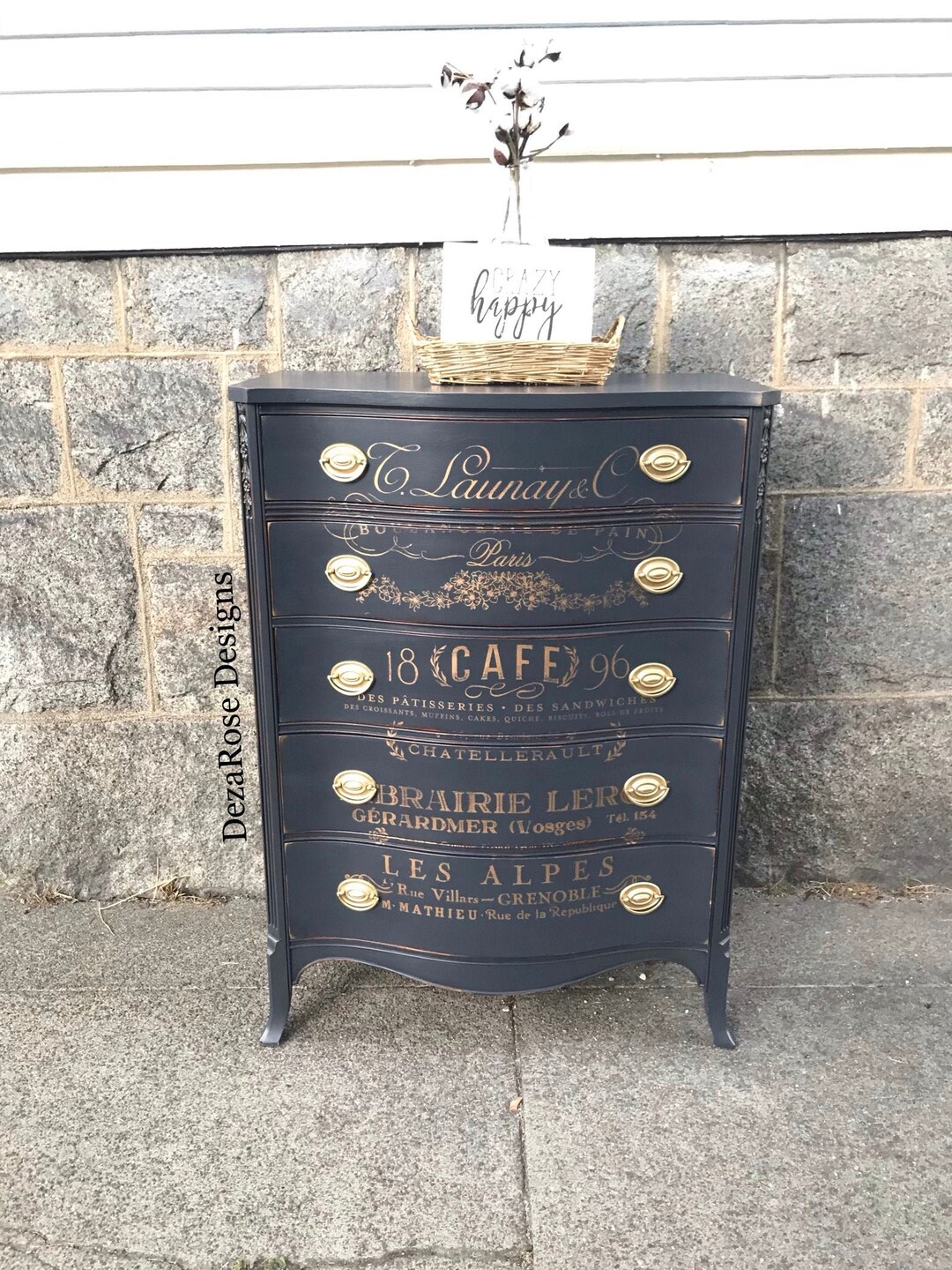 SOLD SOLD Beautiful Navy Blue Tall Dresser With French Gold - Etsy