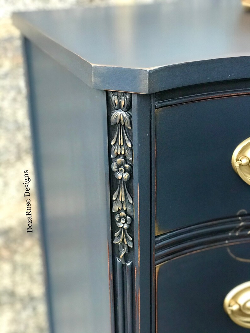 SOLD SOLD Beautiful Navy Blue Tall Dresser With French Gold - Etsy