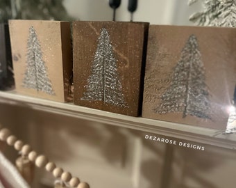 Customizable Hand Painted Double Sided Christmas Tree on Stained Wood Decor | Stand Alone Rustic 2 in 1 Home Decor for Winter Holiday Season
