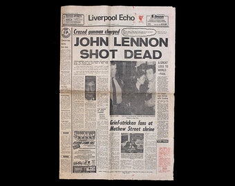 JOHN LENNON shot dead, Liverpool Echo Newspaper, 9th December 1980