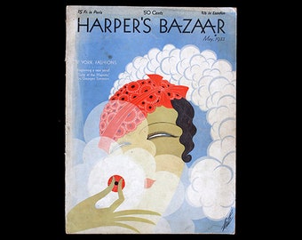 Vintage HARPER'S BAZAAR magazine May 1933, Erte cover RARE Collette, Dorothy Parker, Amelia Earhart