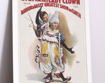 Vintage Art Nouveau circus poster, mounted, ready to frame A3 1975
