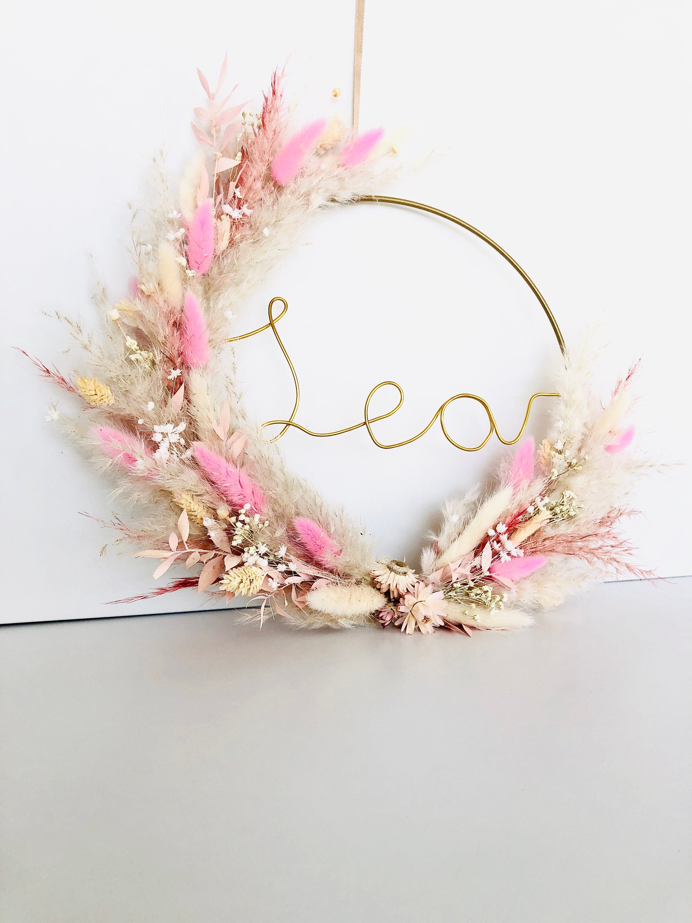 Couronne de Fleurs Séchées Personnalisée - Prénom Tenture Murale