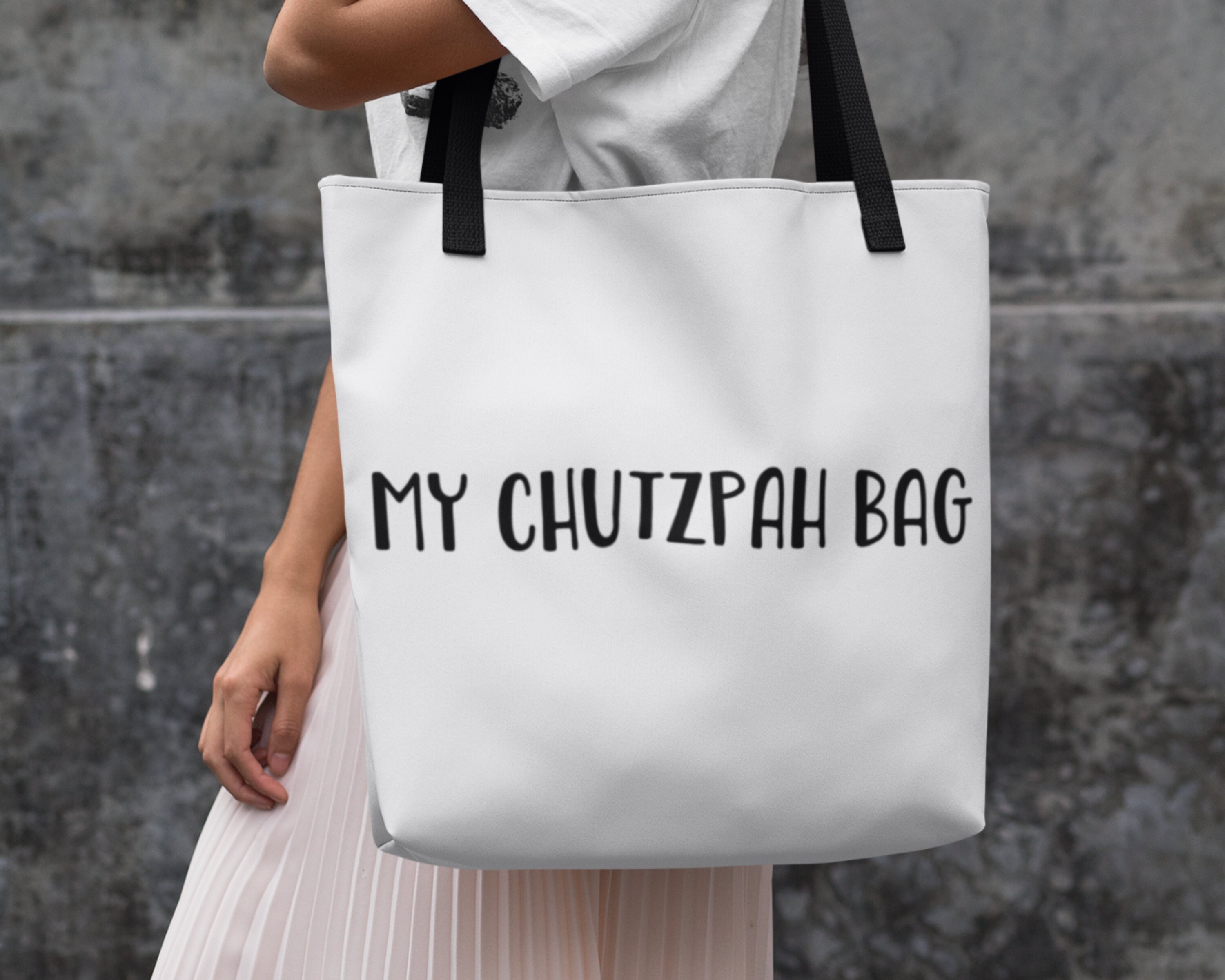 White canvas Tote Bag - Chutzpah funny Yiddish saying
