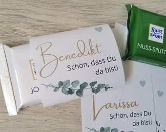 Banderole Schokolade mit Namen | Personalisierbare Vorlage für Gastgeschenk | Schokoladenbanderole Kommunion, Taufe, Hochzeit, Feier PDF