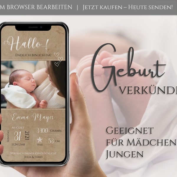 Birth announcement personalized digital birth announce WhatsApp