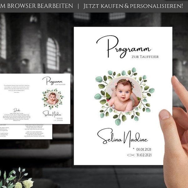 Kirchenheft Taufe digital | Personalisierbare Vorlage | Kirchenheft Hochzeit Download | Deckblatt mit Baby Foto PDF druckbar