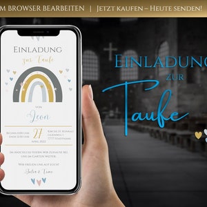Digitale Einladung Taufe Regenbogen | Whatsapp Taufkarte | Canva Vorlage | Digitale eCard Einladungskarte für Handy Taufeinladung Smartphone
