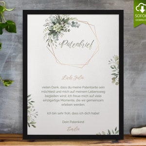 Certificado de patrocínio batismo eucalipto | Imprima sua própria carta de patrocínio | Presente para madrinha de batismo | Modelo de padrinho de batismo personalizável