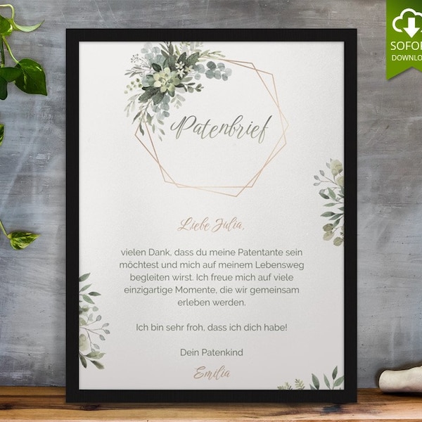 Certificat de Parrain Baptême Eucalyptus | Imprimez | votre propre lettre de parrainage Cadeau pour marraine pour le baptême | Modèle de sponsor personnalisable