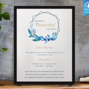 Certificado de patrocinio | personalizable Imprima | su propia plantilla de carta de patrocinio Patrocine el regalo para padrinos para el bautismo
