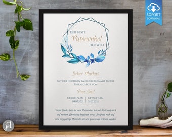 Sponsorship certificate | customizable Print | your own sponsorship letter template Sponsor Gift for Godfathers for Baptism