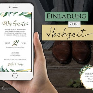 Hochzeit Einladung Whatsapp personalisierbar | Digitale eCard Vorlage Trauung Heirat Verlobung | Einladungskarte für Handy