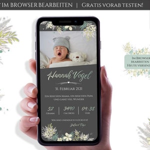 Anunciar | de nacimiento Anuncio de whatsapp Nacimiento personalizable | Plantilla de tarjeta electrónica digital | Anuncio de bebé para teléfono móvil