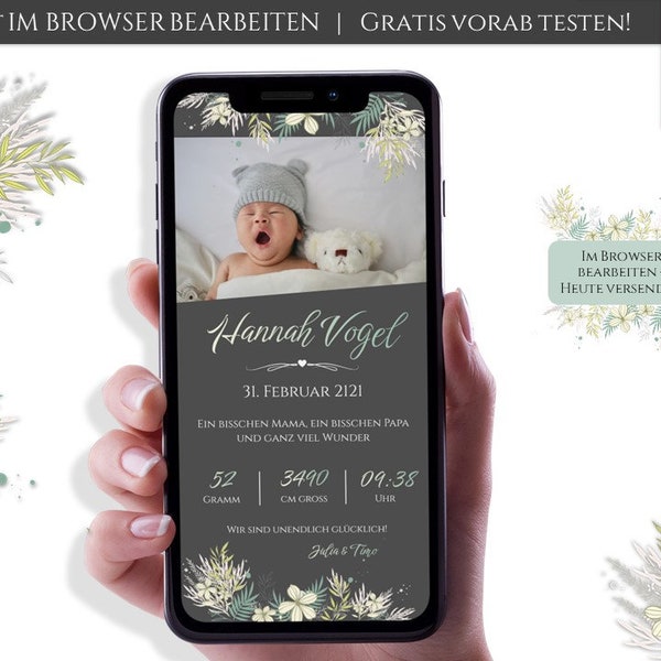 Announce birth | Whatsapp Birth announcement customizable | Digital eCard template | Baby announcement for mobile phone