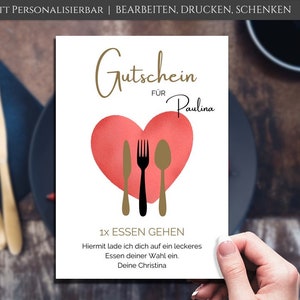 Download de voucher para comer fora, modelo de presente personalizado, impressão de voucher em PDF