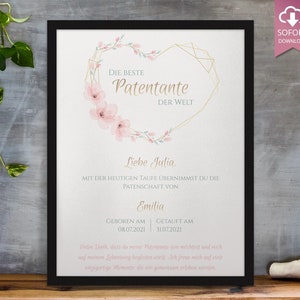 Certificado de patrocinio | personalizable Imprima | su propia carta de patrocinio Regalo para madrina para el bautismo, imprima la plantilla usted mismo