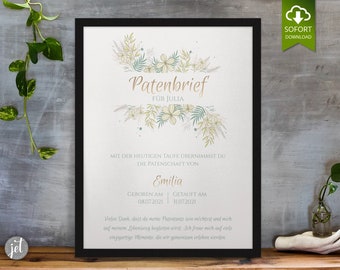 Patent Certificate Template Customizable | Print the sponsorship letter yourself | Gift for godmother for baptism