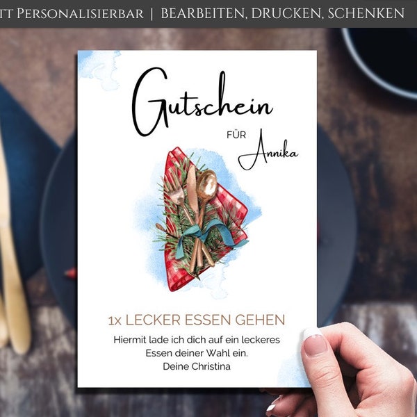 Voucher to go out to eat download, template for self-printing, personalized last-minute gift