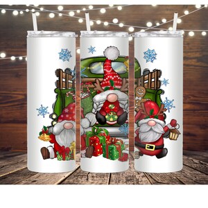 Christmas gnomes tumbler with lid and straw, travel cup with lid, hot chocolate cup, personalized cup, personalized mug, Christmas gift idea