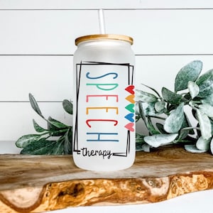 Speech therapy frosted glass iced coffee mug, speech therapy gift, ST gift, speech language pathologist gift, speech language pathology gift