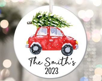 Personalized ceramic Christmas ornament, custom ceramic Christmas ornament, cute personalized Christmas tree ornament, red car ornament