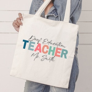 Deaf education teacher tote bag, deaf education teacher bag gift, deaf education teacher bag, personalized deaf education teacher tote bag