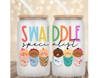 Iced coffee glass, mother baby nurse iced coffee glass, baby nurse gift, beer can glass,