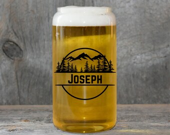 Men's outdoors beer can glass tumbler, men's beer glass grooms gift, men's beer glass groomsman gift, custom men's beer can glass gift