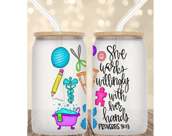 Occupational therapy frosted iced coffee glass, occupational therapist tumbler gift, cota tumbler gift, occupational therapy assistant gift