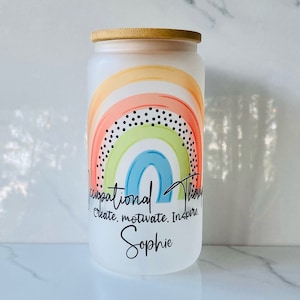 occupational therapy frosted glass tumbler, occupational therapy iced coffee cup gift, occupational therapy gift idea, OT tumbler gift idea