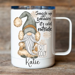 personalized Gnome coffee cup, gnome holiday mug with name, winter gnome coffee cup gift, coworker gift gnome, teen girl gift