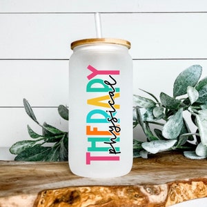 Physical therapy iced coffee glass, physical therapy gift, glass can, therapy crew, iced coffee mug, iced coffee tumbler, glass cup with lid